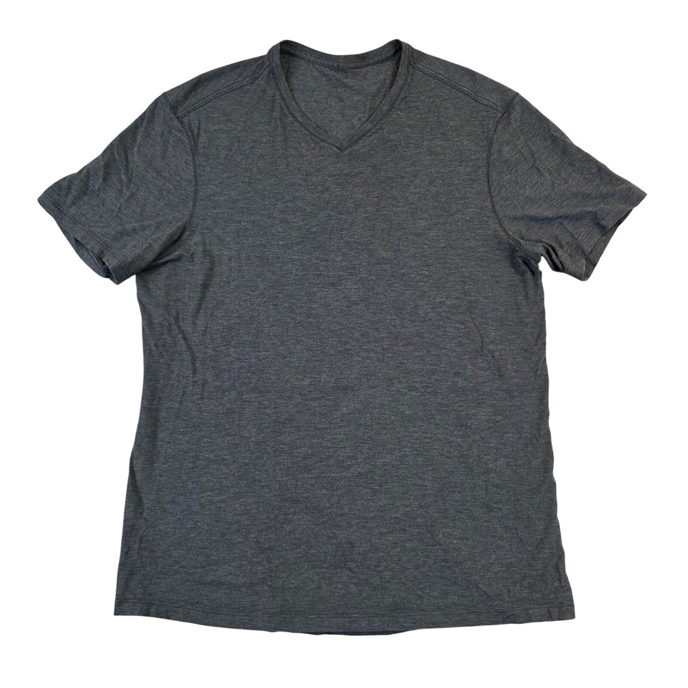 Lululemon Mens V-Neck Short Sleeve T-Shirt Dark Gray Heathered Size M Activewear